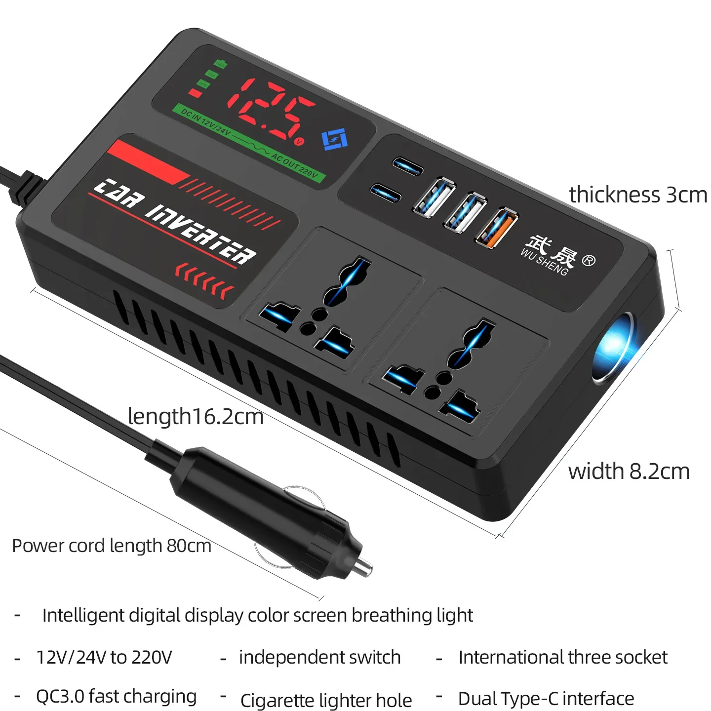 Inversor de Corriente Portátil para Auto de 12V a 110V y 24V a 220V con 4 Puertos USB de Carga Rápida para Auto, Camioneta, SUV y RV Inversor de Corriente Portátil para Auto de 12V a 110V y 24V a 220V con 4 Puertos USB de Carga Rápida para Auto, Camioneta, SUV y RV
