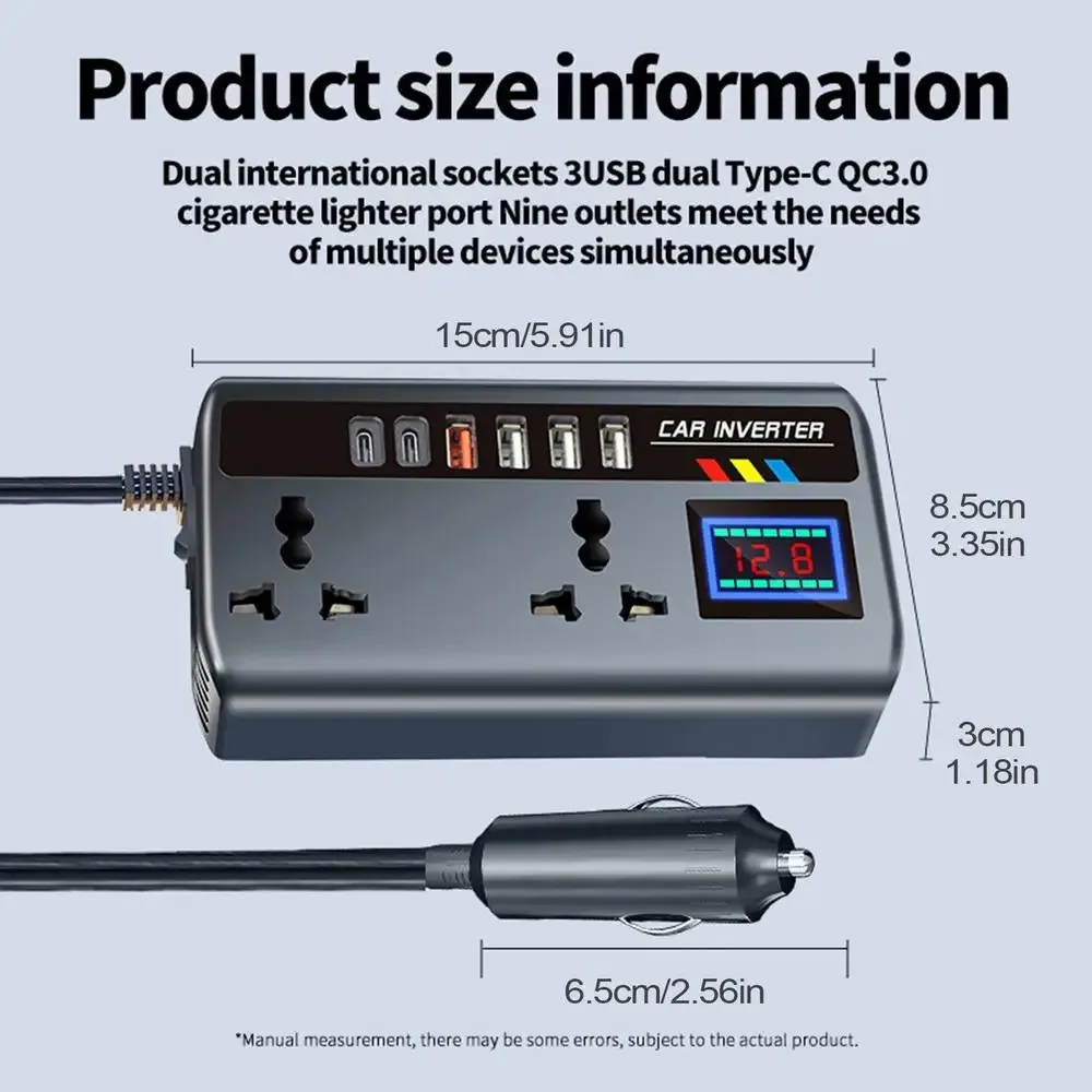 Inversor de Corriente Port&aacute;til para Auto de 12V a 110V y 24V a 220V con 4 Puertos USB de Carga R&aacute;pida para Auto, Camioneta, SUV y RV