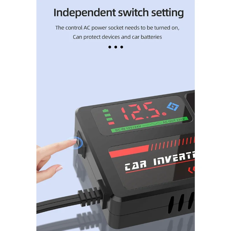 Inversor de Corriente Portátil para Auto de 12V a 110V y 24V a 220V con 4 Puertos USB de Carga Rápida para Auto, Camioneta, SUV y RV Inversor de Corriente Portátil para Auto de 12V a 110V y 24V a 220V con 4 Puertos USB de Carga Rápida para Auto, Camioneta, SUV y RV