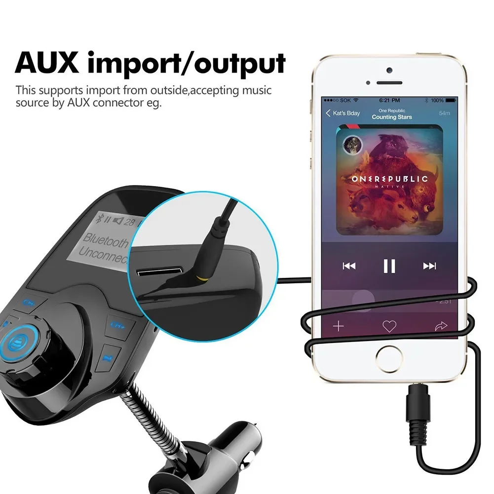 Transmisor FM, Cargador de Coche USB de 5V 2.1A, Kit de Coche Bluetooth Manos Libres, Reproductor de M&uacute;sica MP3, Pantalla LED de 1.44 Pulgadas