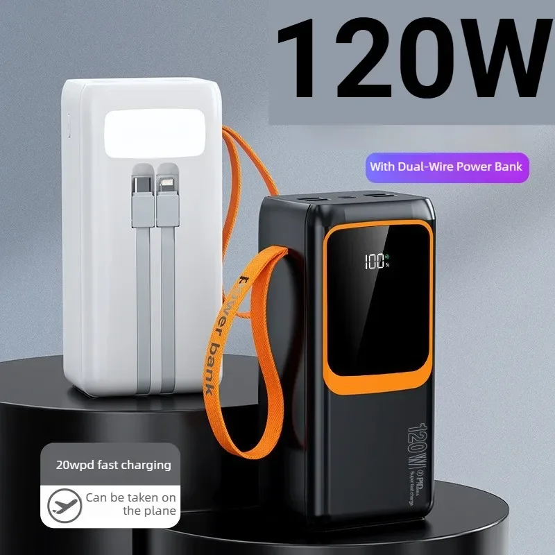 Banco de Energ&iacute;a de 50000mAh con Carga R&aacute;pida de 120W, Cables Integrados, Cargador Port&aacute;til de Alta Capacidad para Camping y Actividades al Aire Libre