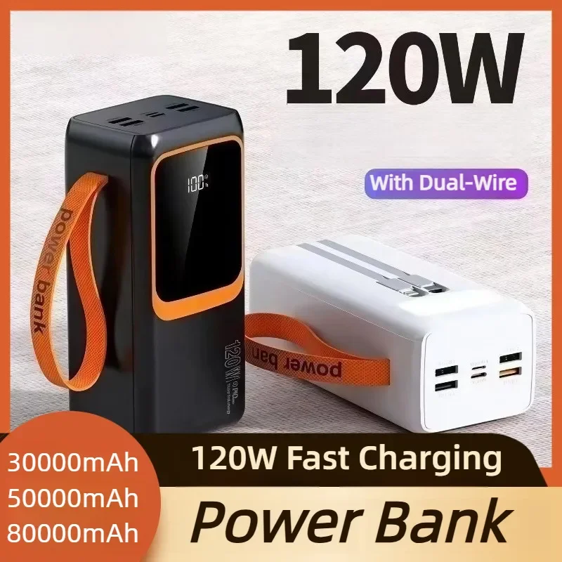 Banco de Energ&iacute;a de 50000mAh con Carga R&aacute;pida de 120W, Cables Integrados, Cargador Port&aacute;til de Alta Capacidad para Camping y Actividades al Aire Libre