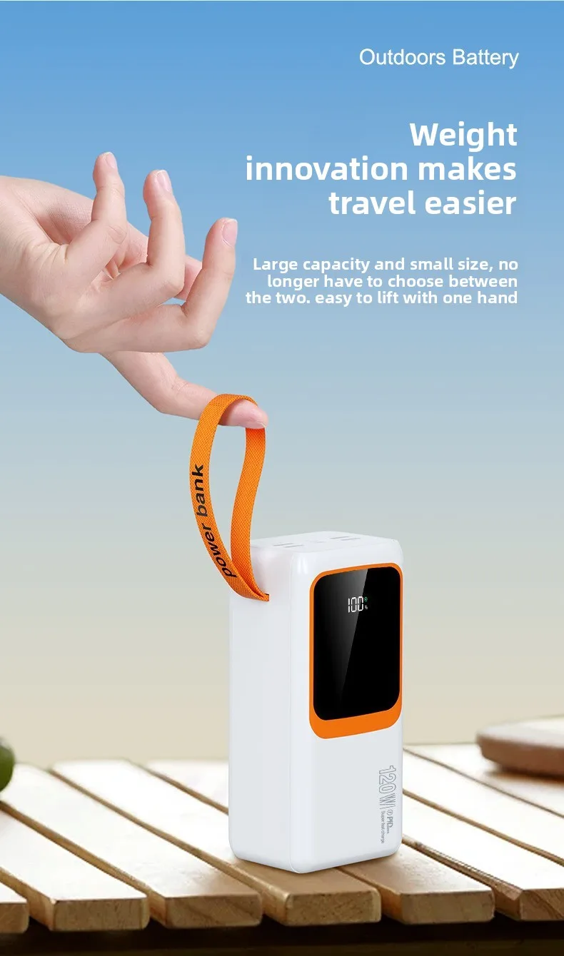 Banco de Energ&iacute;a de 50000mAh con Carga R&aacute;pida de 120W, Cables Integrados, Cargador Port&aacute;til de Alta Capacidad para Camping y Actividades al Aire Libre