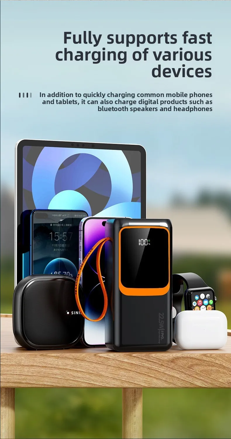 Banco de Energ&iacute;a de 50000mAh con Carga R&aacute;pida de 120W, Cables Integrados, Cargador Port&aacute;til de Alta Capacidad para Camping y Actividades al Aire Libre