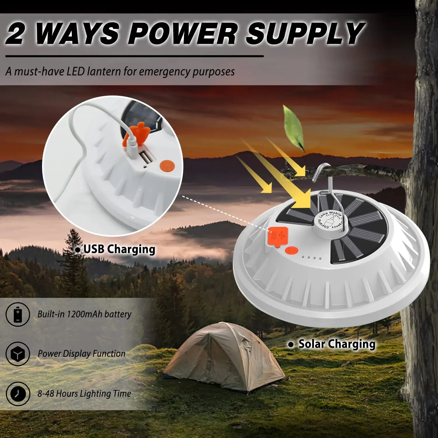 L&aacute;mpara de bombilla LED recargable por USB, linterna de carga Solar, luz port&aacute;til de emergencia para mercado nocturno, para acampar al aire libre, hogar (control remoto opcional)