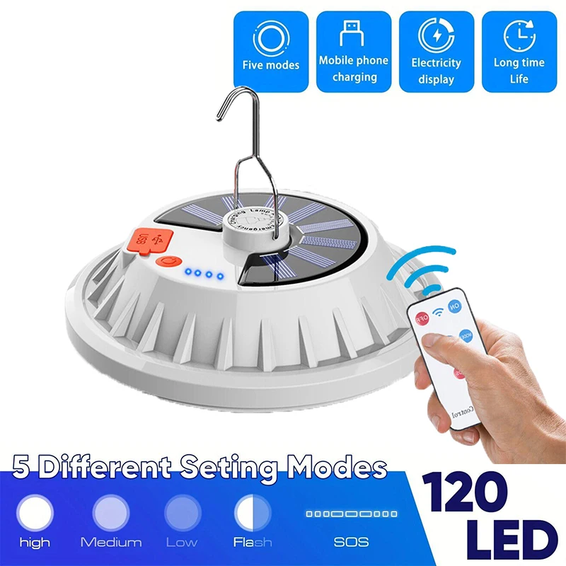 L&aacute;mpara de bombilla LED recargable por USB, linterna de carga Solar, luz port&aacute;til de emergencia para mercado nocturno, para acampar al aire libre, hogar (control remoto opcional)
