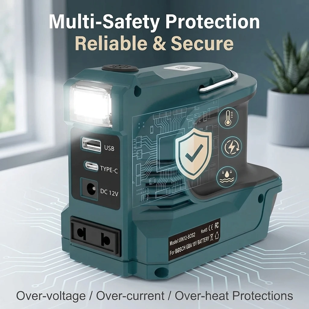 Inversor de Corriente de 200W para Bater&iacute;as Makita, Bosch, Dewalt, Milwaukee de 18V, Salida de CA 120-220V, Cargador R&aacute;pido USB QC3.0 PD para Exteriores