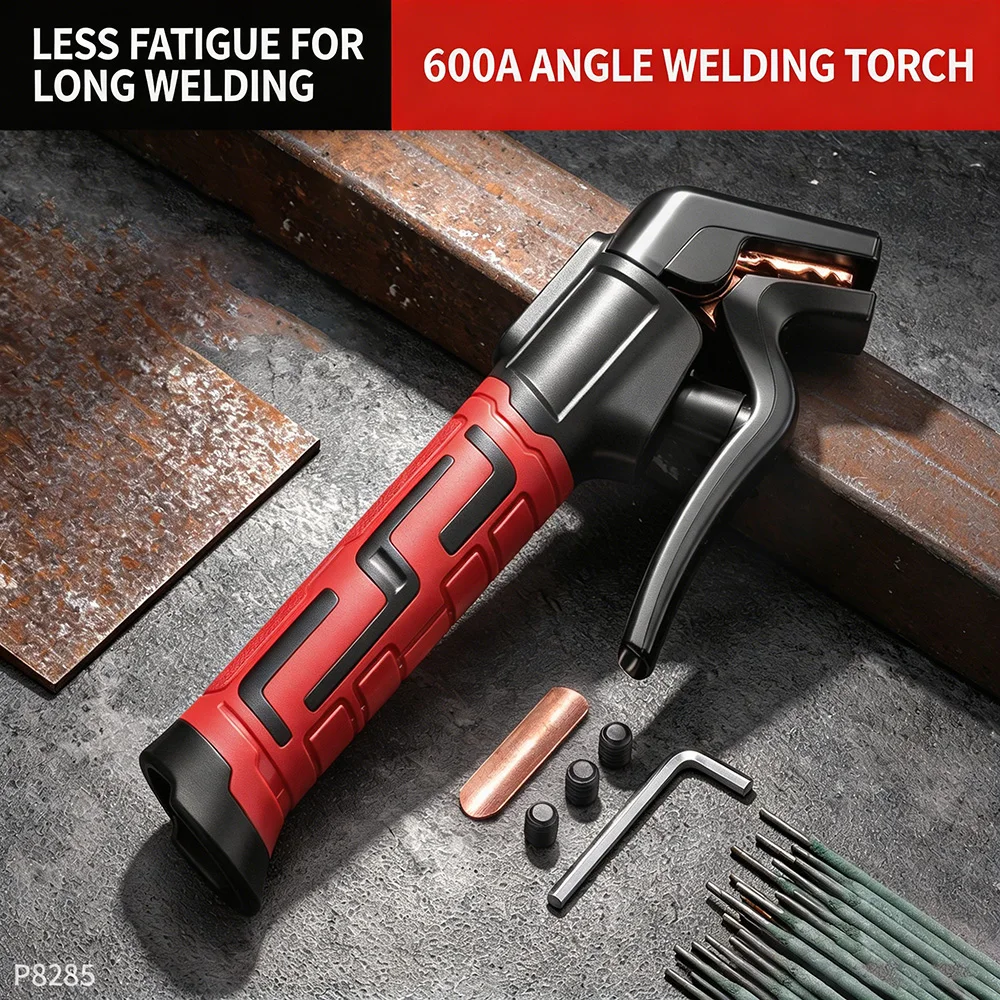 Pinzas de soldadura de cabeza curvada, soporte para electrodos, abrazadera de cobre resistente al calor, mango ergon&oacute;mico aislado para herramienta de uni&oacute;n de motocicletas
