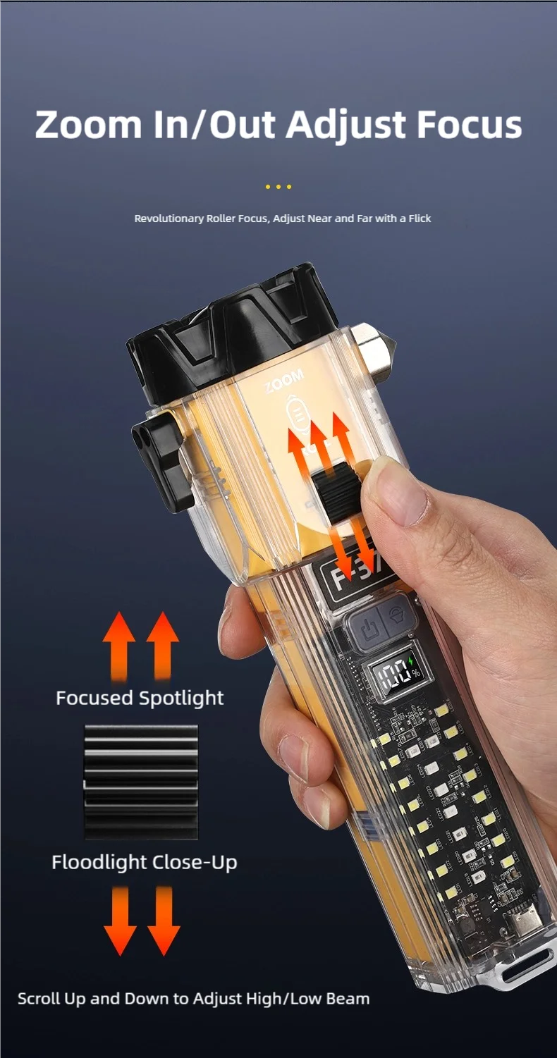 Linterna Multifuncional TINSOL, Martillo de Seguridad para Autom&oacute;vil, Linterna de Emergencia para Exteriores, Linterna de Rescate Port&aacute;til, Linterna de Autodefensa