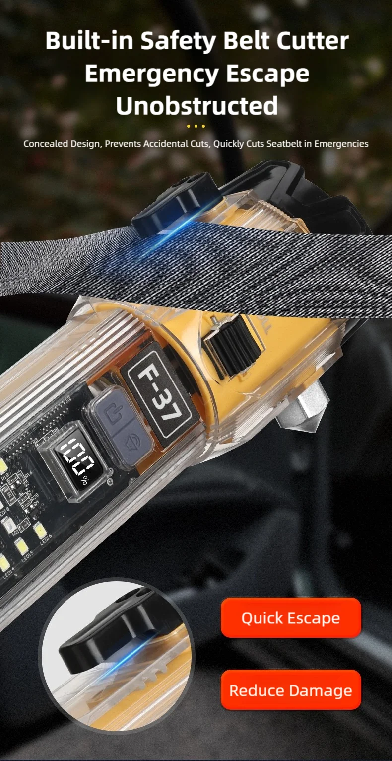 Linterna Multifuncional TINSOL, Martillo de Seguridad para Autom&oacute;vil, Linterna de Emergencia para Exteriores, Linterna de Rescate Port&aacute;til, Linterna de Autodefensa