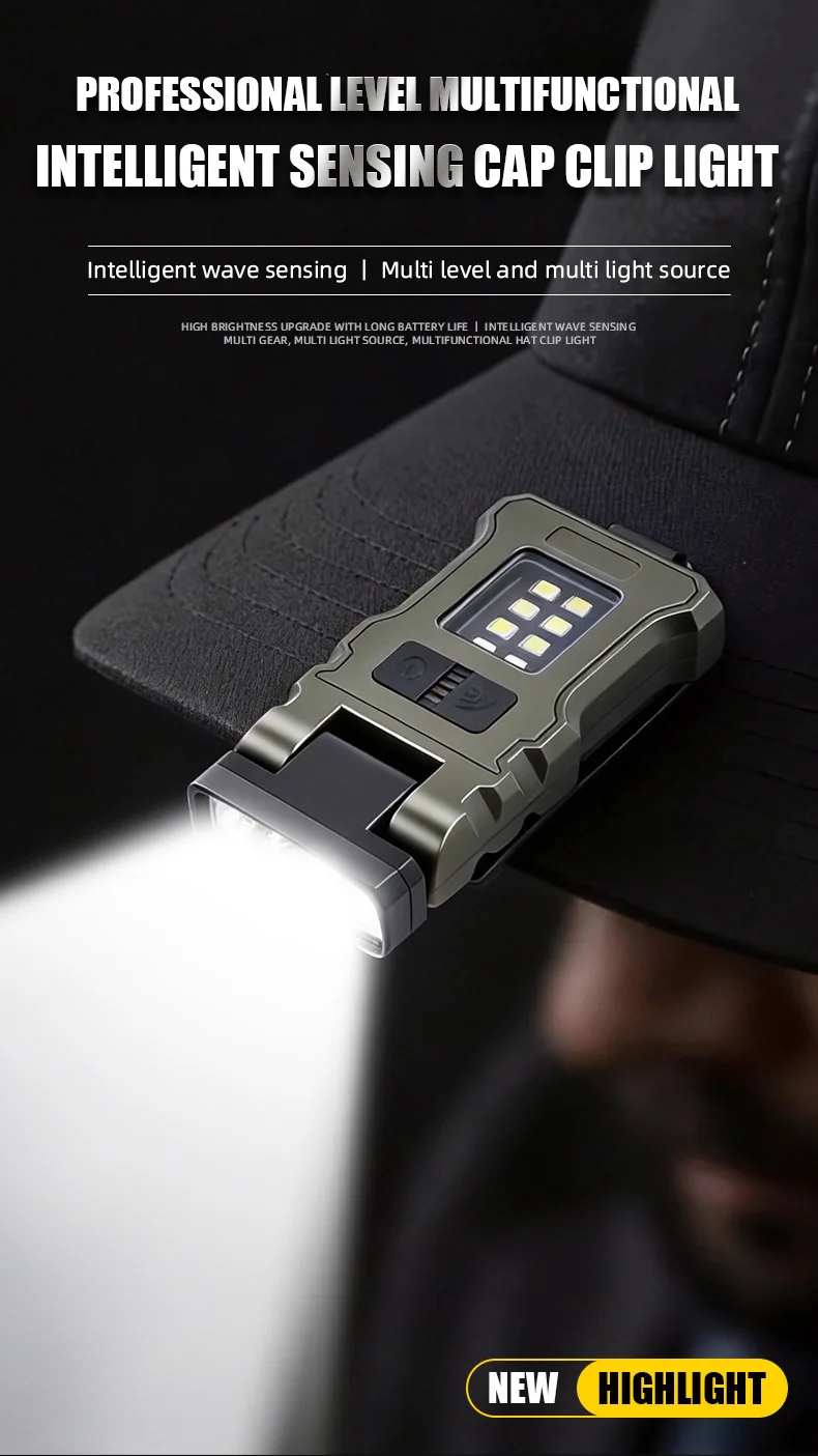 Linterna LED COB con Clip, Port&aacute;til, Recargable por USB-C, Luz de Trabajo EDC, Linterna Frontal Brillante para Camping, Senderismo, Pesca Nocturna y Reparaciones
