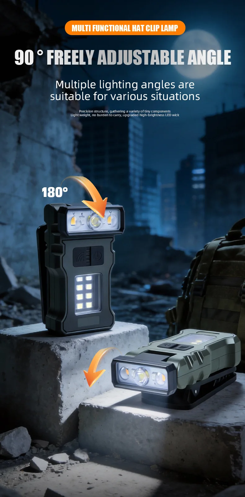 Linterna LED COB con Clip, Port&aacute;til, Recargable por USB-C, Luz de Trabajo EDC, Linterna Frontal Brillante para Camping, Senderismo, Pesca Nocturna y Reparaciones