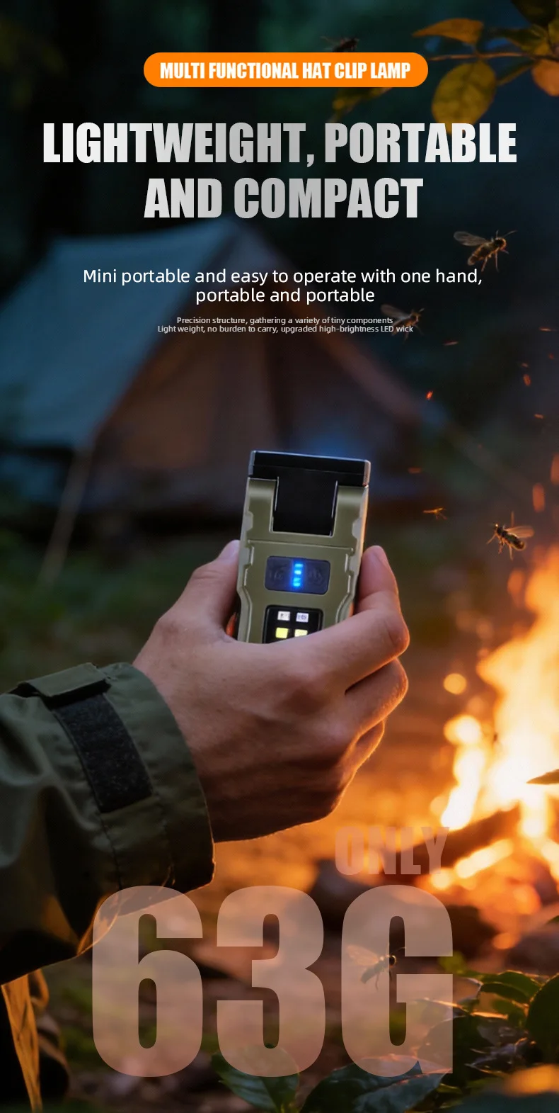 Linterna LED COB con Clip, Port&aacute;til, Recargable por USB-C, Luz de Trabajo EDC, Linterna Frontal Brillante para Camping, Senderismo, Pesca Nocturna y Reparaciones
