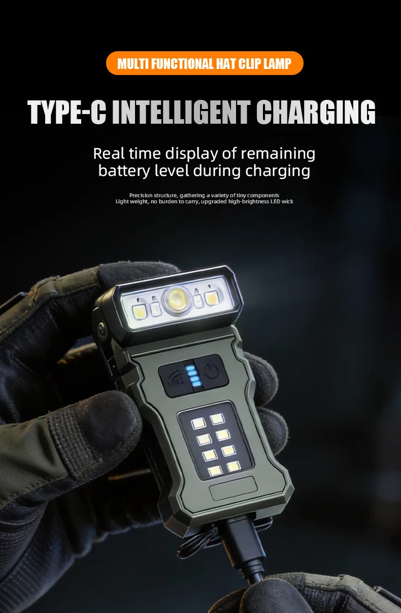 Linterna LED COB con Clip, Port&aacute;til, Recargable por USB-C, Luz de Trabajo EDC, Linterna Frontal Brillante para Camping, Senderismo, Pesca Nocturna y Reparaciones