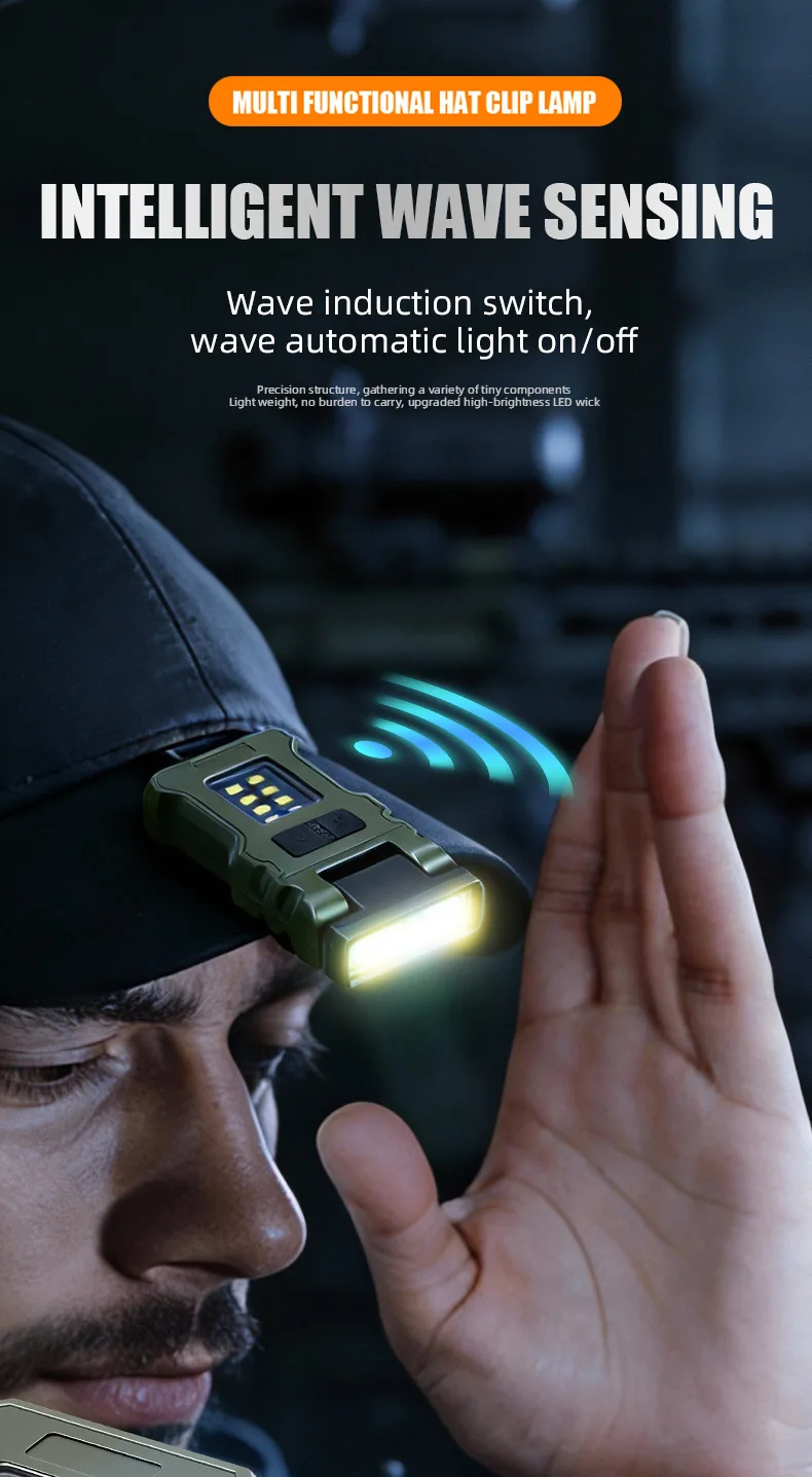 Linterna LED COB con Clip, Port&aacute;til, Recargable por USB-C, Luz de Trabajo EDC, Linterna Frontal Brillante para Camping, Senderismo, Pesca Nocturna y Reparaciones