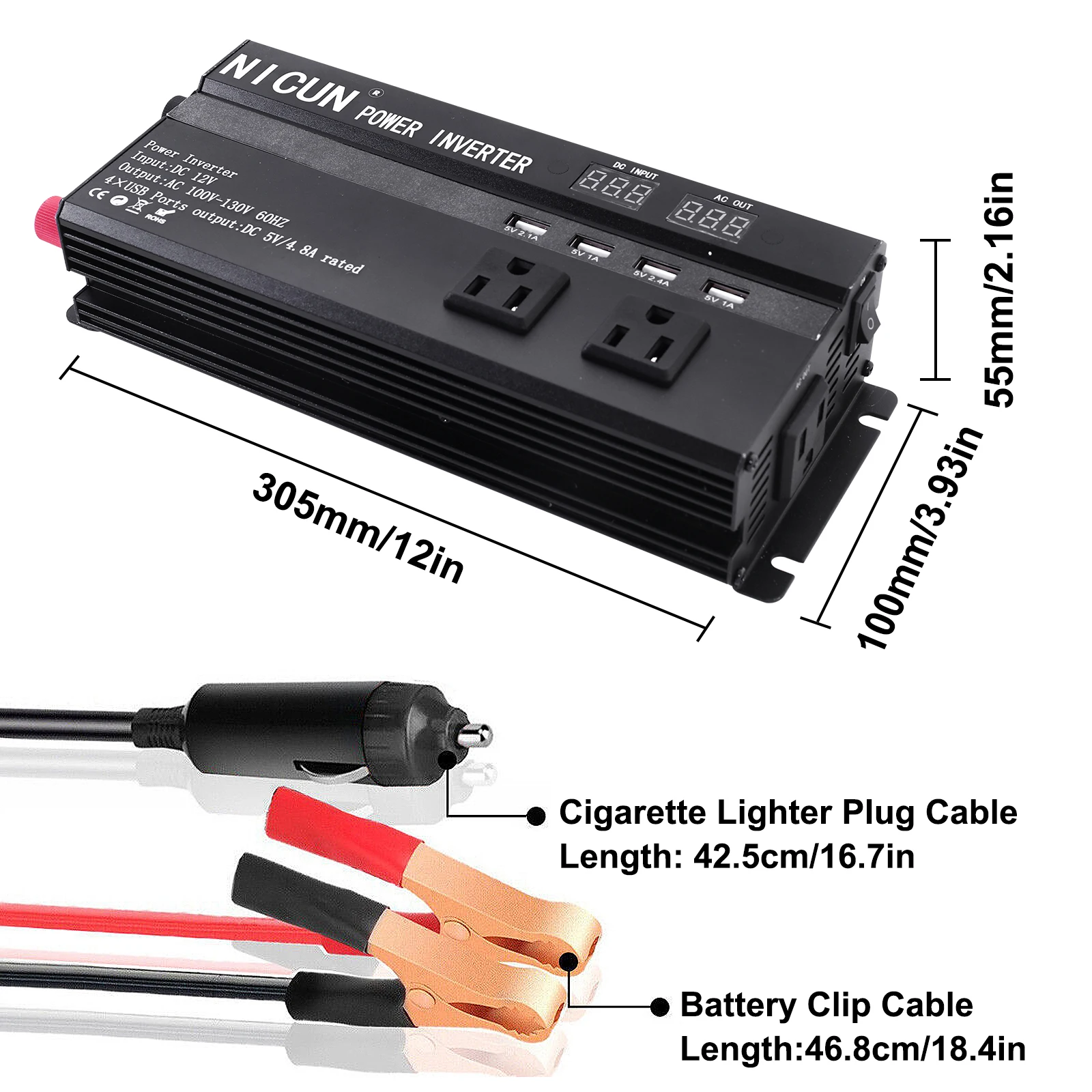 Inversor de Corriente para Auto de 6000W, DC 12V a AC 110V 60Hz, Onda Sinusoidal, Convertidor de Energ&iacute;a Solar, Pantalla LCD, Carga R&aacute;pida