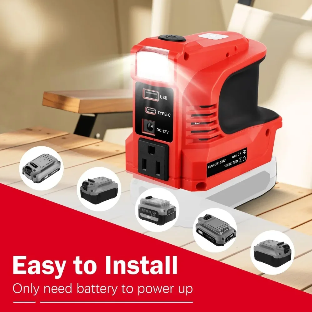 Adaptador de cargador de energ&iacute;a port&aacute;til, inversor de corriente de 180W para artesano, bater&iacute;as de 20V, CC de 20V a CA de 110V/220V con puertos USB y tipo C