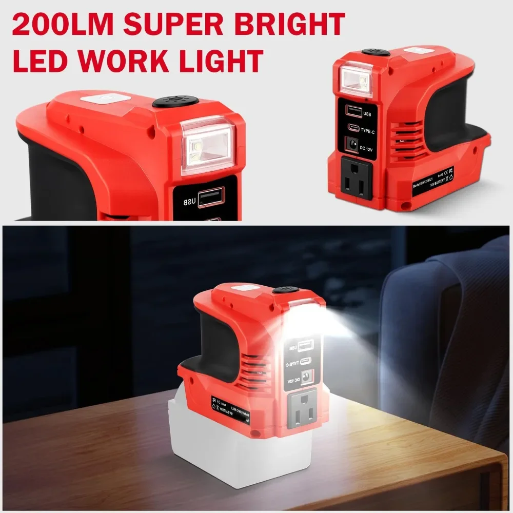 Adaptador de cargador de energ&iacute;a port&aacute;til, inversor de corriente de 180W para artesano, bater&iacute;as de 20V, CC de 20V a CA de 110V/220V con puertos USB y tipo C