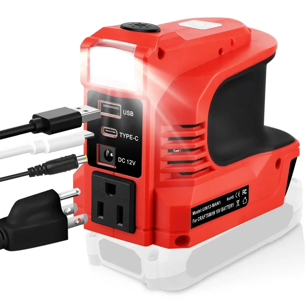 Adaptador de cargador de energ&iacute;a port&aacute;til, inversor de corriente de 180W para artesano, bater&iacute;as de 20V, CC de 20V a CA de 110V/220V con puertos USB y tipo C