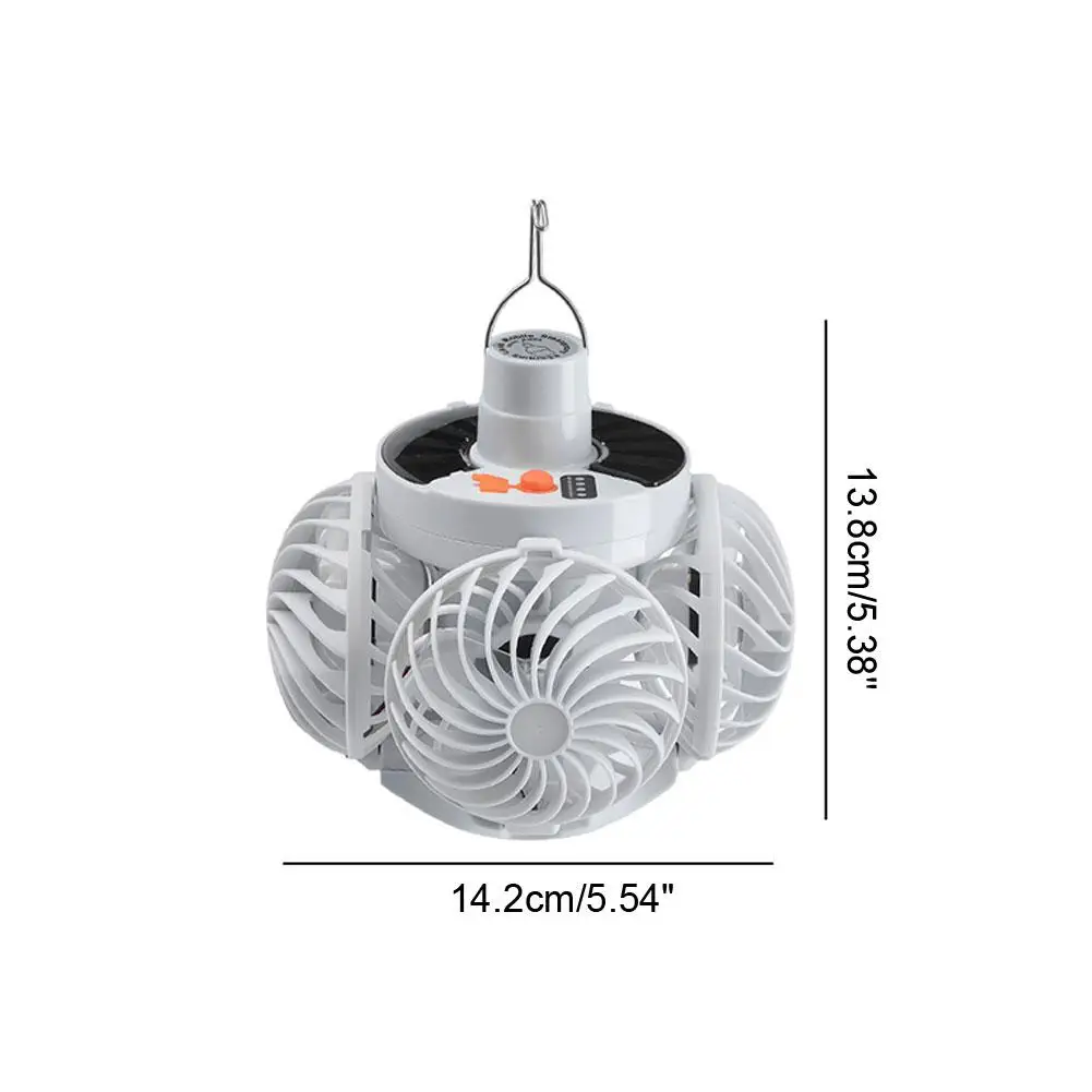 Ventilador de techo port&aacute;til plegable con luz LED, bombilla solar y 4 mini ventiladores para acampar al aire libre, luz nocturna.