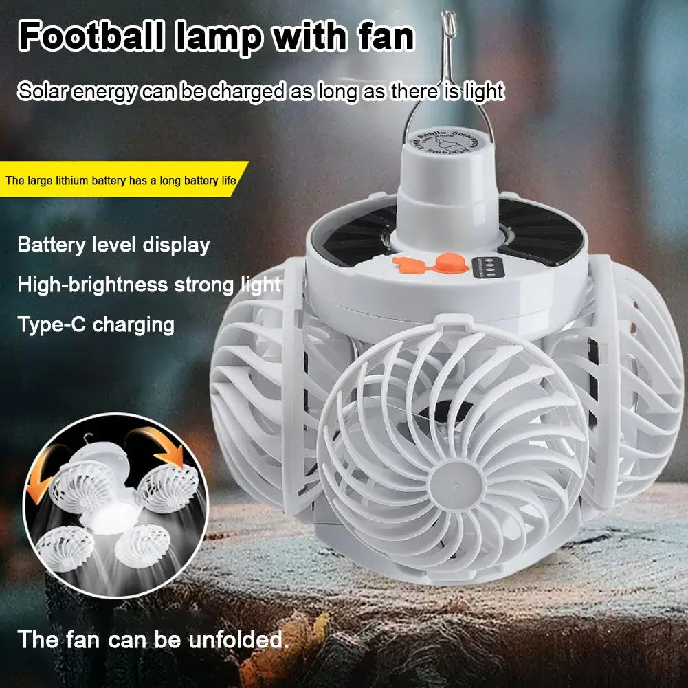 Ventilador de techo port&aacute;til plegable con luz LED, bombilla solar y 4 mini ventiladores para acampar al aire libre, luz nocturna.