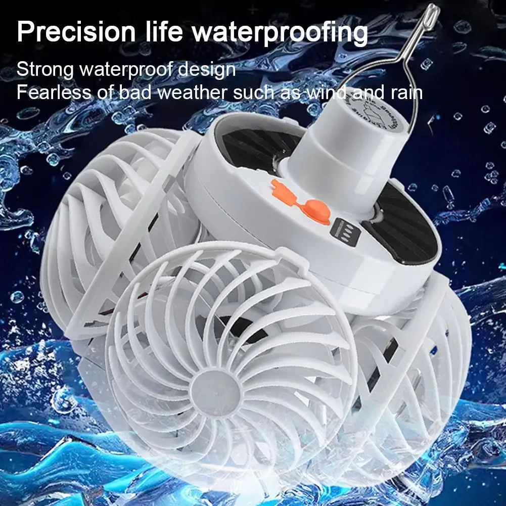 Ventilador de techo port&aacute;til plegable con luz LED, bombilla solar y 4 mini ventiladores para acampar al aire libre, luz nocturna.