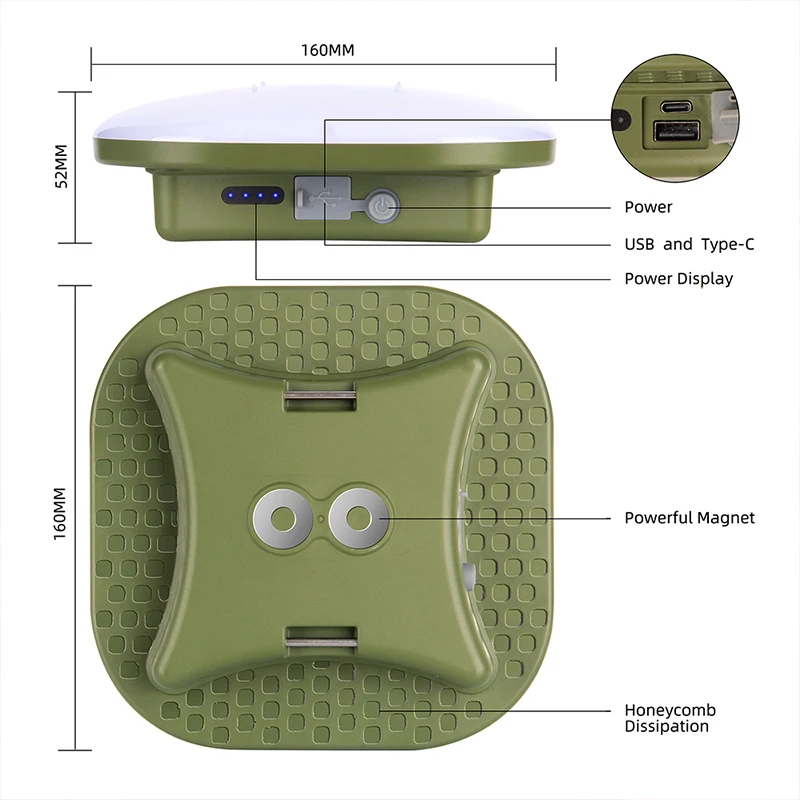MOSLIGHTING13500maH Luz LED de carga para acampar con im&aacute;n Antorcha port&aacute;til L&aacute;mpara de tienda de moda Mantenimiento de trabajo Iluminaci&oacute;n de emergencia