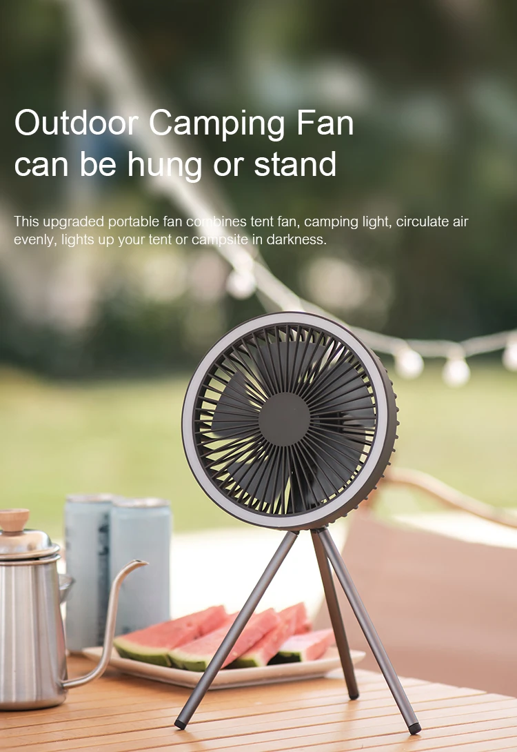 10000mAh Ventilador de Camping Recargable de Sobremesa Circulador Port&aacute;til Inal&aacute;mbrico Ventilador El&eacute;ctrico de Techo con Power Bank Iluminaci&oacute;n LED Tr&iacute;pode