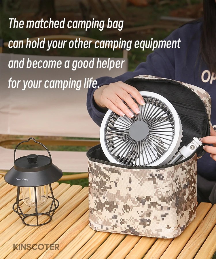 10000mAh Ventilador de Camping Recargable de Sobremesa Circulador Port&aacute;til Inal&aacute;mbrico Ventilador El&eacute;ctrico de Techo con Power Bank Iluminaci&oacute;n LED Tr&iacute;pode