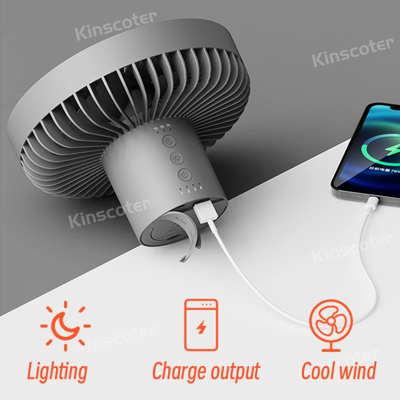 10000mAh Ventilador de Camping Recargable de Sobremesa Circulador Port&aacute;til Inal&aacute;mbrico Ventilador El&eacute;ctrico de Techo con Power Bank Iluminaci&oacute;n LED Tr&iacute;pode