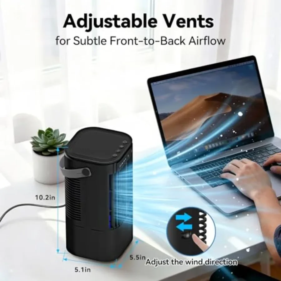 Aire acondicionado port&aacute;til para dormitorio, escritorio, hogar, oficina; Enfriador evaporativo con tanque de 1000ML, cuerpo de pl&aacute;stico ABS, color blanco; 4 pulgadas