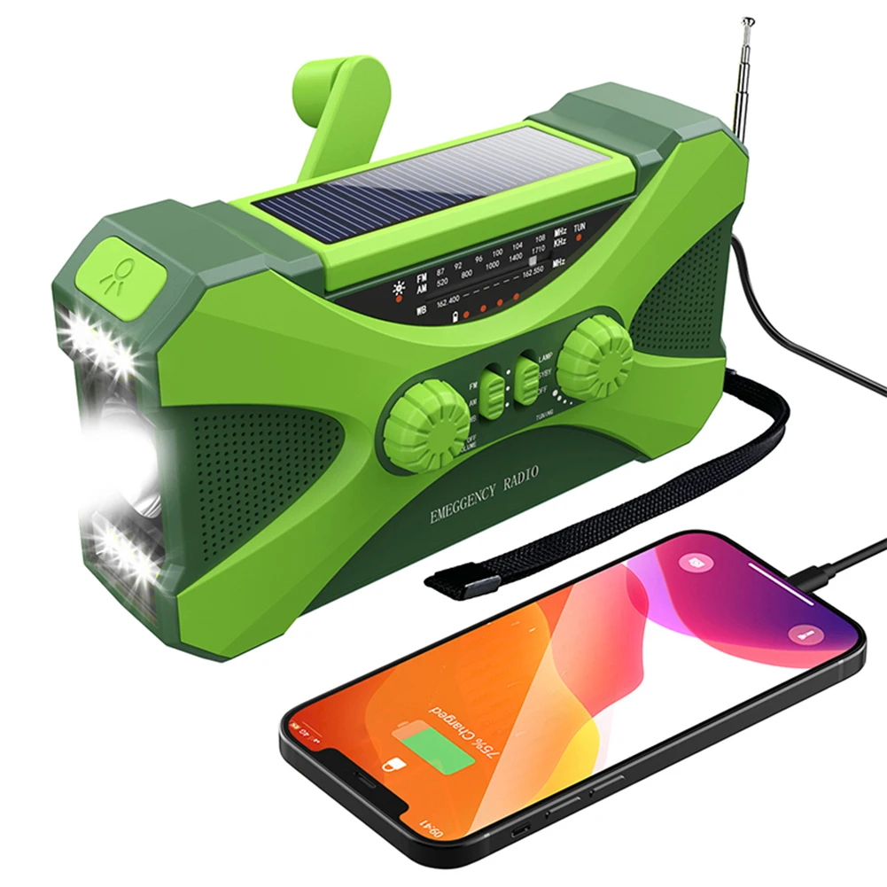 Linterna de emergencia con Panel Solar, Banco de energ&iacute;a, Radio recargable, manivela manual, 10000mAh, AM/FM/NOAA, Radios meteorol&oacute;gicos para el hogar y al aire libre