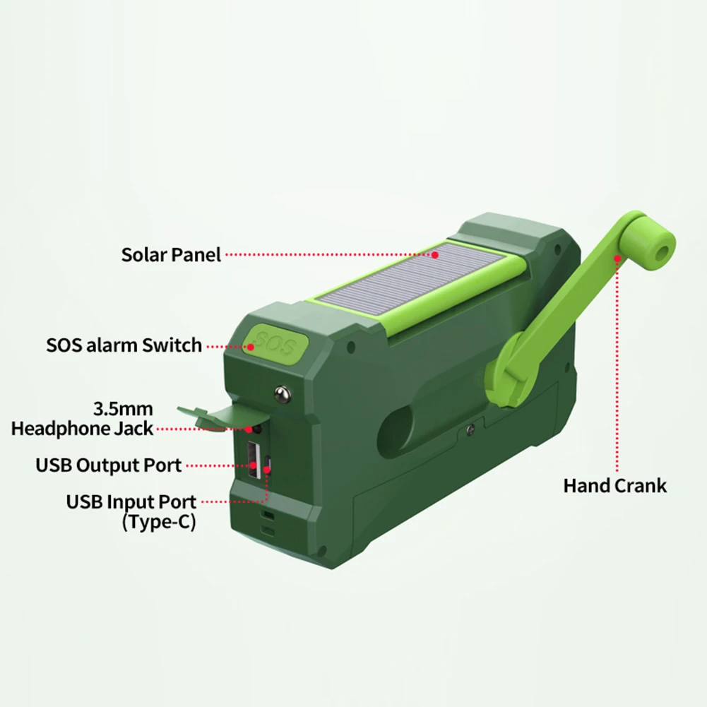 Linterna de emergencia con Panel Solar, Banco de energ&iacute;a, Radio recargable, manivela manual, 10000mAh, AM/FM/NOAA, Radios meteorol&oacute;gicos para el hogar y al aire libre