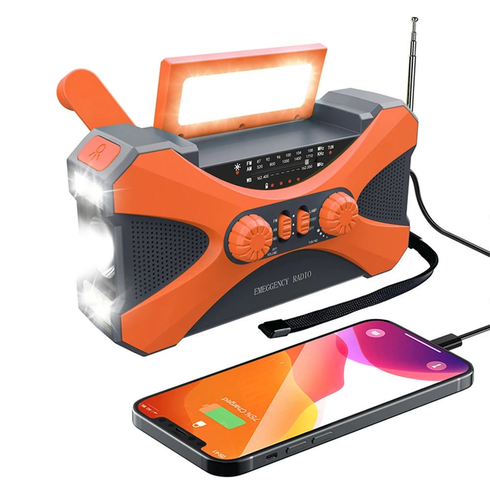 Linterna de emergencia con Panel Solar, Banco de energ&iacute;a, Radio recargable, manivela manual, 10000mAh, AM/FM/NOAA, Radios meteorol&oacute;gicos para el hogar y al aire libre