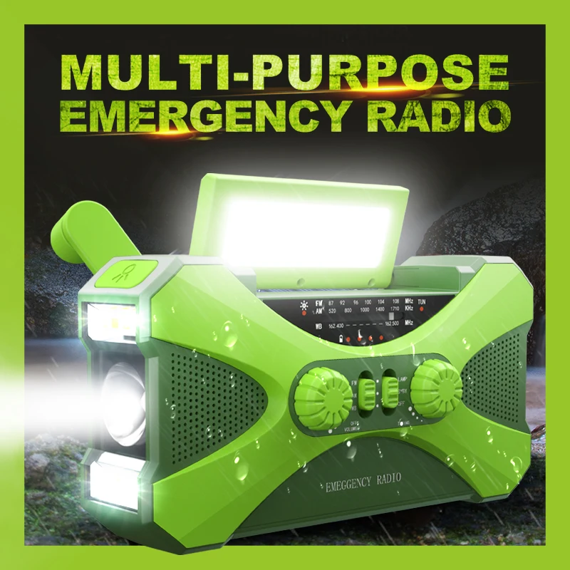 Linterna de emergencia con Panel Solar, Banco de energ&iacute;a, Radio recargable, manivela manual, 10000mAh, AM/FM/NOAA, Radios meteorol&oacute;gicos para el hogar y al aire libre
