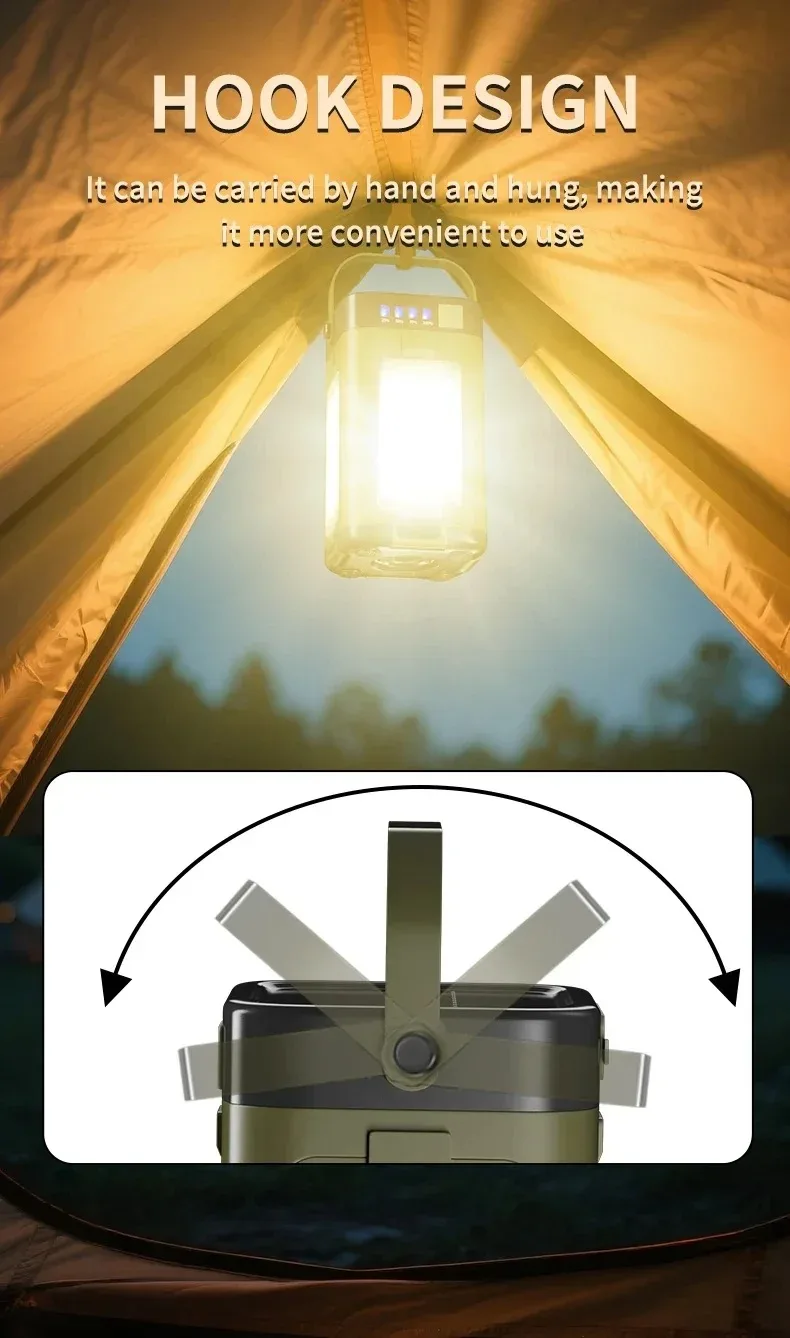 Luz solar para acampar, l&aacute;mpara port&aacute;til con recarga solar/USB con bater&iacute;a de 2000 mAh, 6 modos de iluminaci&oacute;n, luz port&aacute;til para tienda de campa&ntilde;a para exteriores