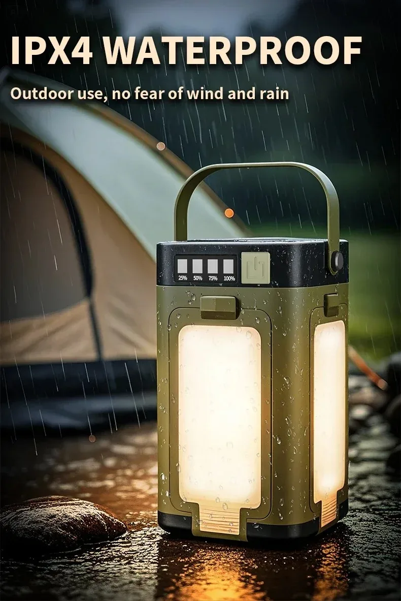 Luz solar para acampar, l&aacute;mpara port&aacute;til con recarga solar/USB con bater&iacute;a de 2000 mAh, 6 modos de iluminaci&oacute;n, luz port&aacute;til para tienda de campa&ntilde;a para exteriores