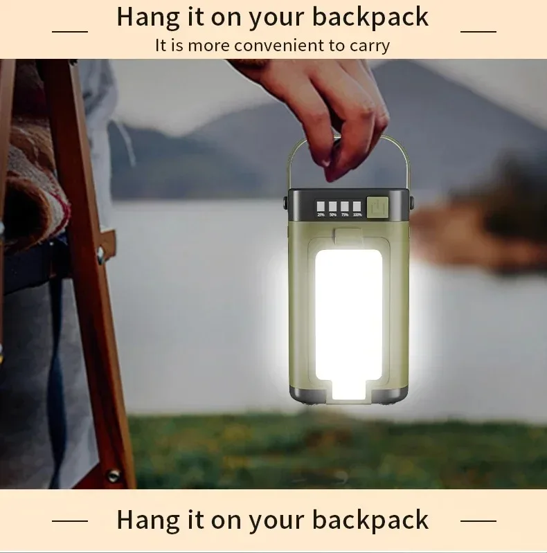 Luz solar para acampar, l&aacute;mpara port&aacute;til con recarga solar/USB con bater&iacute;a de 2000 mAh, 6 modos de iluminaci&oacute;n, luz port&aacute;til para tienda de campa&ntilde;a para exteriores