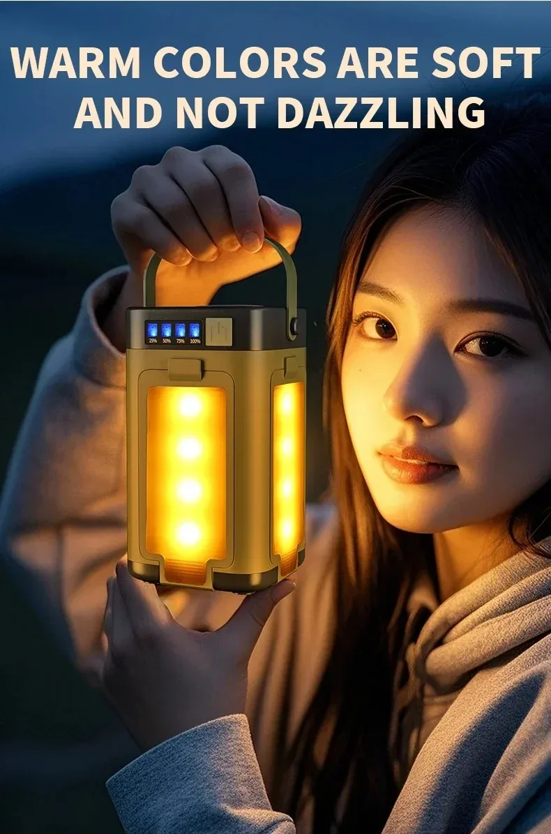 Luz solar para acampar, l&aacute;mpara port&aacute;til con recarga solar/USB con bater&iacute;a de 2000 mAh, 6 modos de iluminaci&oacute;n, luz port&aacute;til para tienda de campa&ntilde;a para exteriores