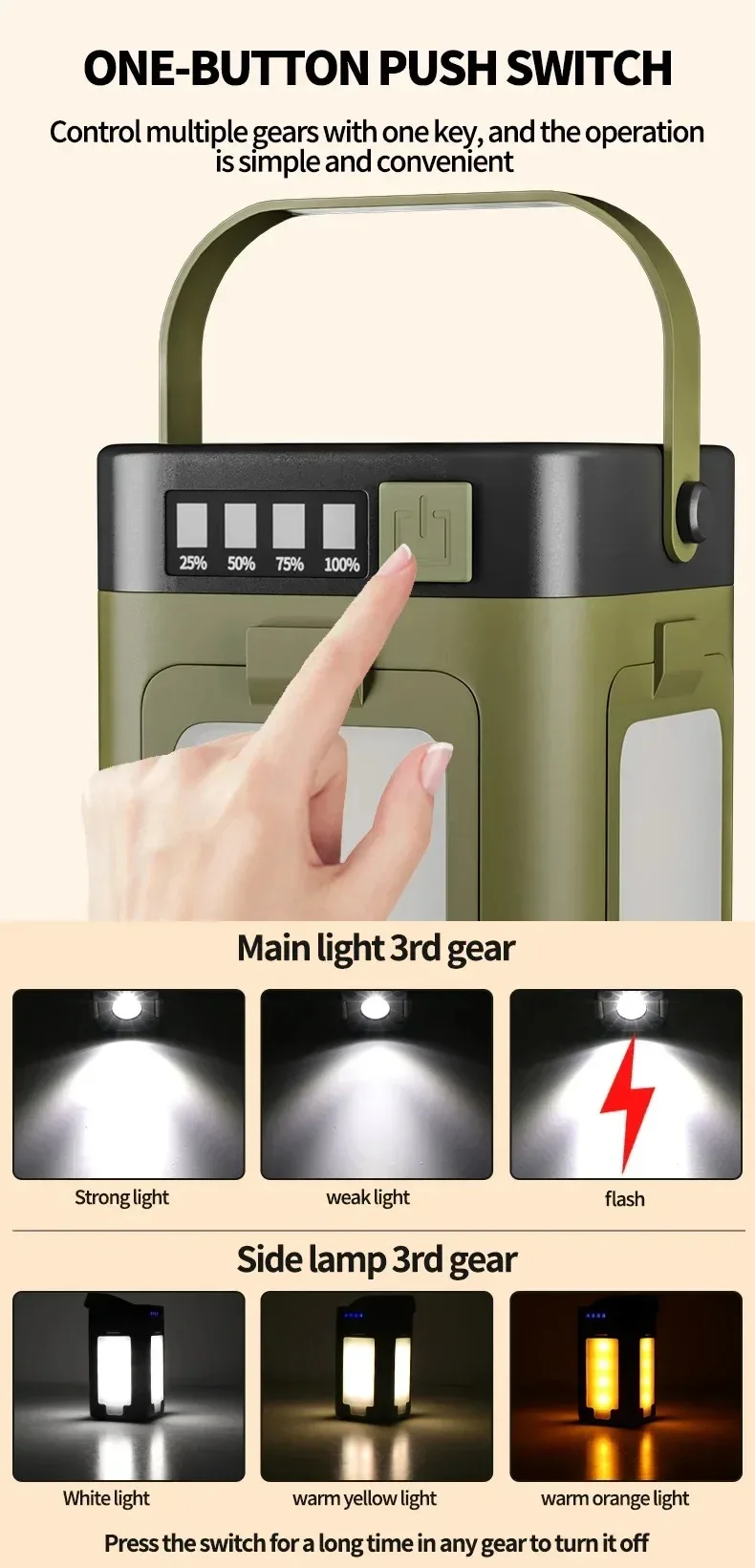 Luz solar para acampar, l&aacute;mpara port&aacute;til con recarga solar/USB con bater&iacute;a de 2000 mAh, 6 modos de iluminaci&oacute;n, luz port&aacute;til para tienda de campa&ntilde;a para exteriores