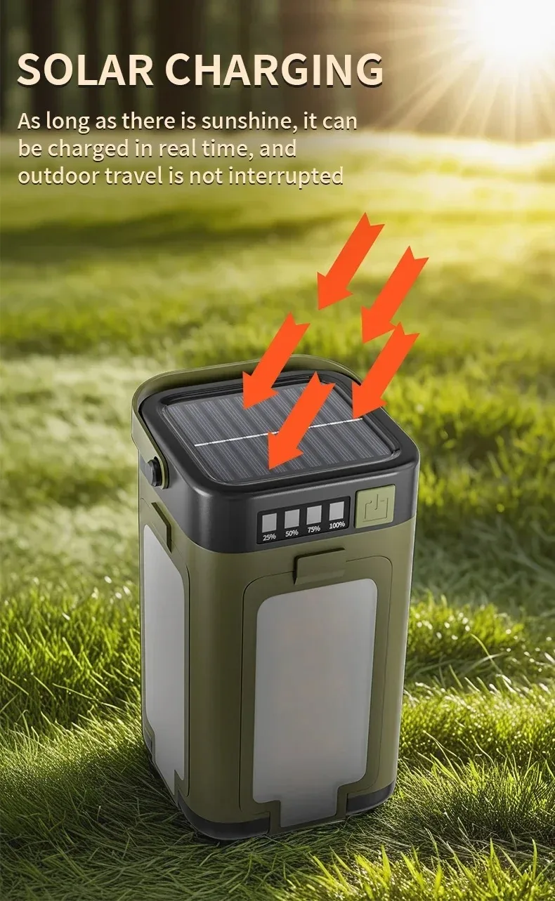 Luz solar para acampar, l&aacute;mpara port&aacute;til con recarga solar/USB con bater&iacute;a de 2000 mAh, 6 modos de iluminaci&oacute;n, luz port&aacute;til para tienda de campa&ntilde;a para exteriores
