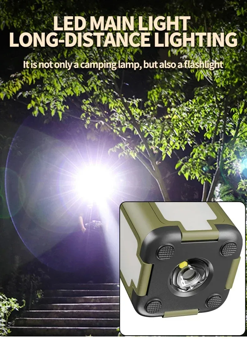Luz solar para acampar, l&aacute;mpara port&aacute;til con recarga solar/USB con bater&iacute;a de 2000 mAh, 6 modos de iluminaci&oacute;n, luz port&aacute;til para tienda de campa&ntilde;a para exteriores