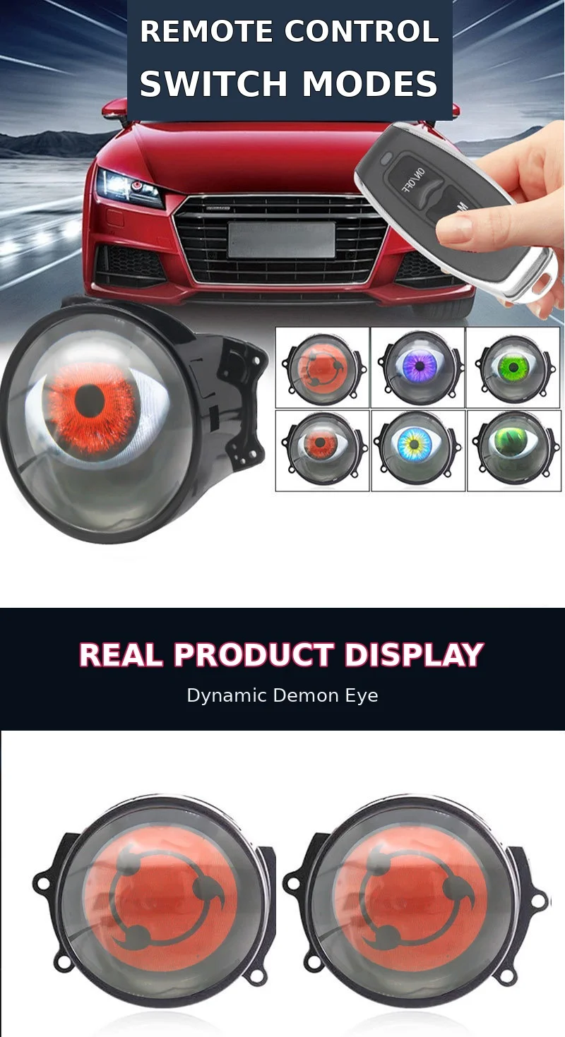 Faros Delanteros LED Din&aacute;micos de 3 Pulgadas para Autom&oacute;vil, Luces LED 3D con Ojo de Demonio, Conjunto de Faros Modificados con Ojo de &Aacute;guila, Accesorio para Autom&oacute;viles, Modo 6/33