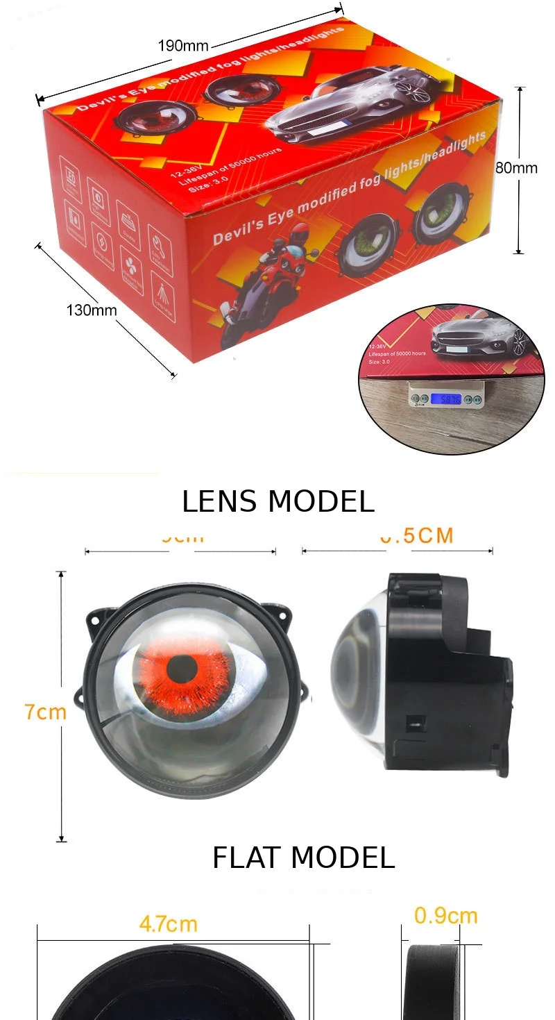 Faros Delanteros LED Din&aacute;micos de 3 Pulgadas para Autom&oacute;vil, Luces LED 3D con Ojo de Demonio, Conjunto de Faros Modificados con Ojo de &Aacute;guila, Accesorio para Autom&oacute;viles, Modo 6/33