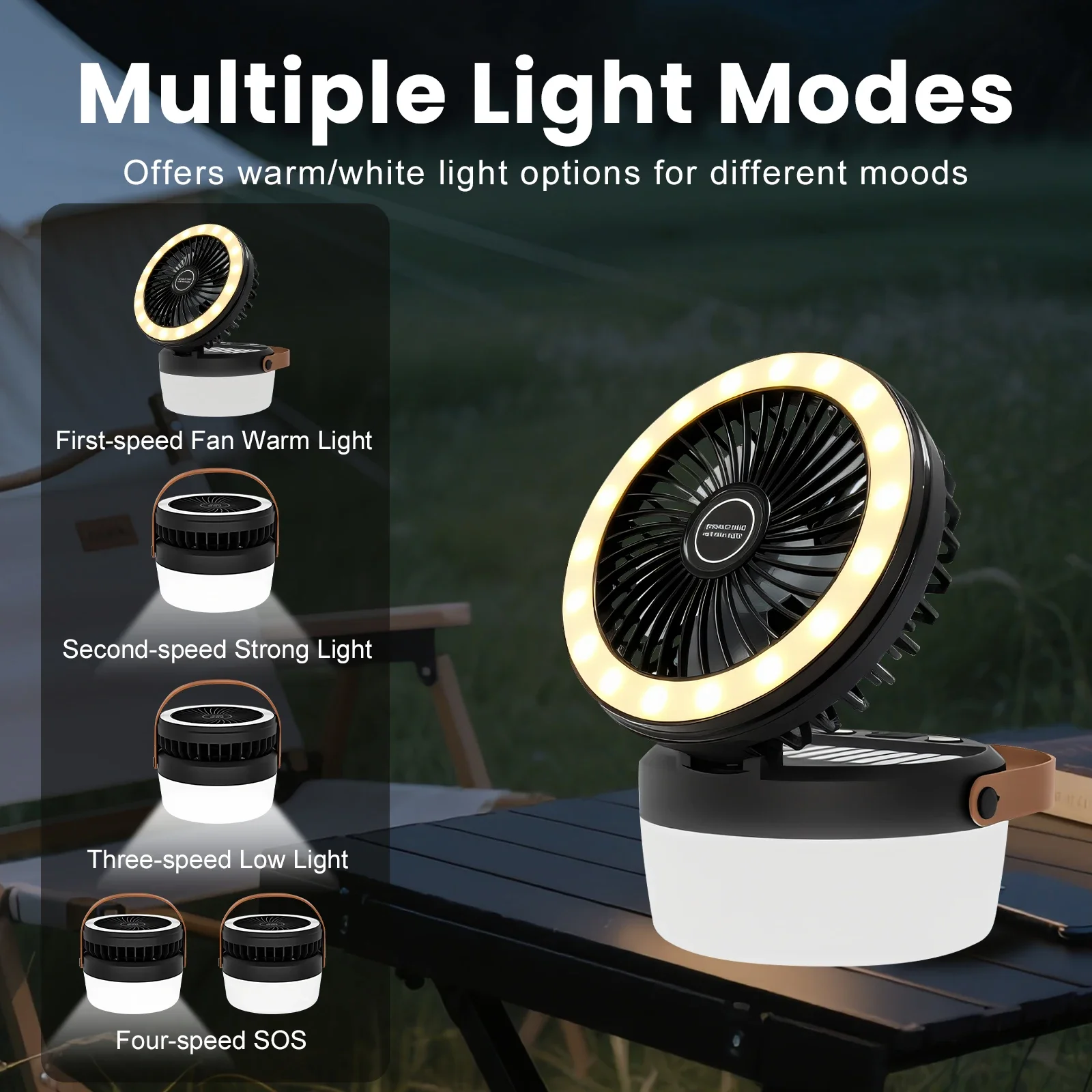 Linterna Solar de Exterior con Ventilador 2 en 1 para Emergencias, Fallos de Energ&iacute;a, Supervivencia, Viajes y Aventuras, con 4 Modos de Luz y Funci&oacute;n de Colgado