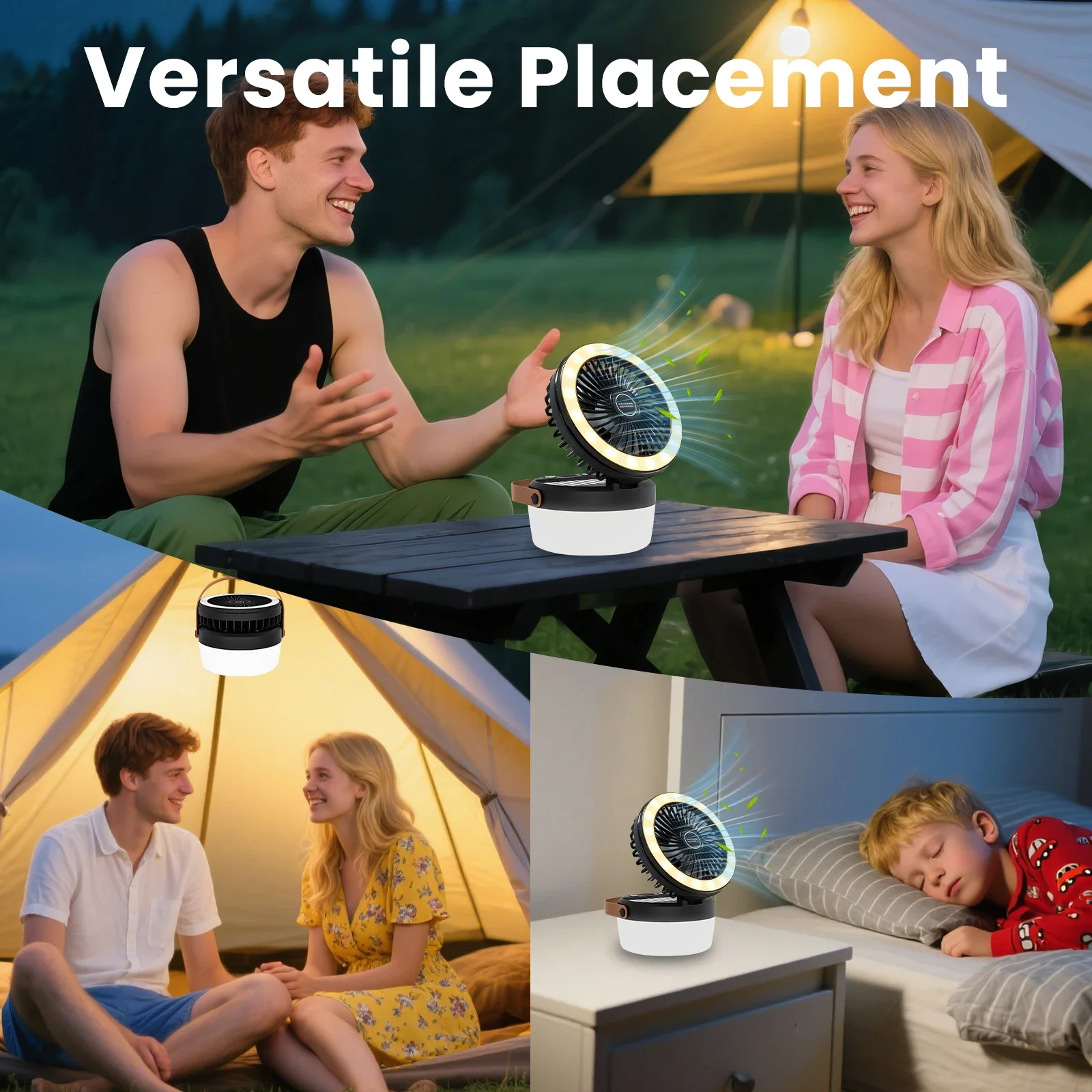 Linterna Solar de Exterior con Ventilador 2 en 1 para Emergencias, Fallos de Energ&iacute;a, Supervivencia, Viajes y Aventuras, con 4 Modos de Luz y Funci&oacute;n de Colgado