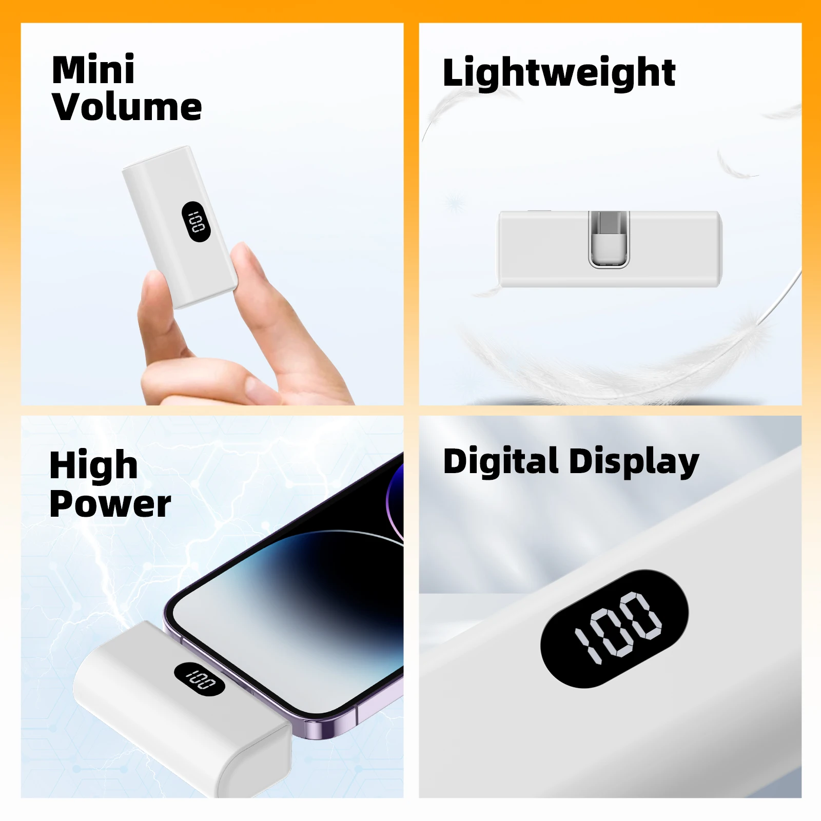 Bater&iacute;a Externa Port&aacute;til Ligera de 5000mAh con Funcionalidad Plegable Tipo C Integrada, Adecuada para Cargar Todos los Dispositivos Tipo C