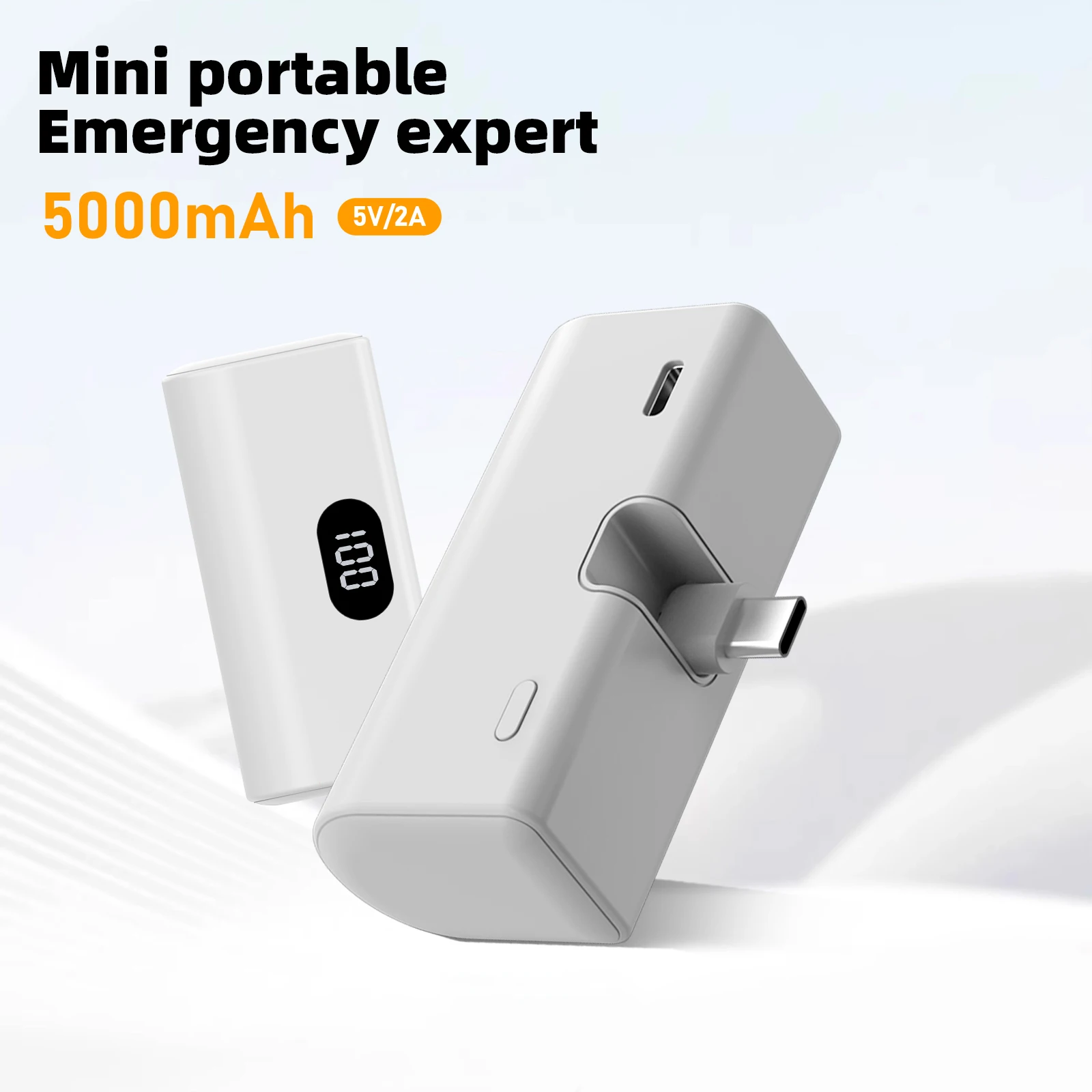 Bater&iacute;a Externa Port&aacute;til Ligera de 5000mAh con Funcionalidad Plegable Tipo C Integrada, Adecuada para Cargar Todos los Dispositivos Tipo C