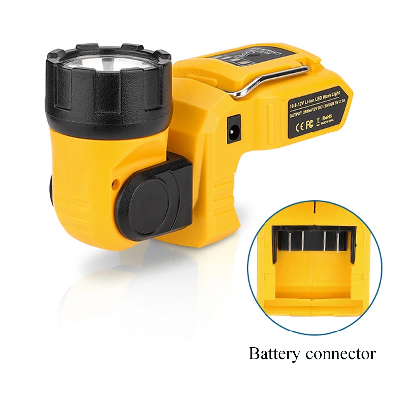 Luz giratoria de 12V para exteriores, linterna de trabajo de 3W para Dewalt, bater&iacute;a de iones de litio de empuje plano de 10,8 V-12V con puertos de salida USB y CC