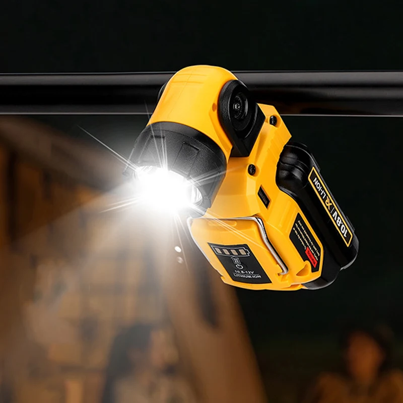 Luz giratoria de 12V para exteriores, linterna de trabajo de 3W para Dewalt, bater&iacute;a de iones de litio de empuje plano de 10,8 V-12V con puertos de salida USB y CC
